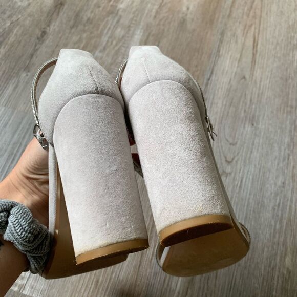 Steve Madden Kalina Diamond Strappy Dress Heels Gray Suede Leather Size 8 - Picture 4 of 7